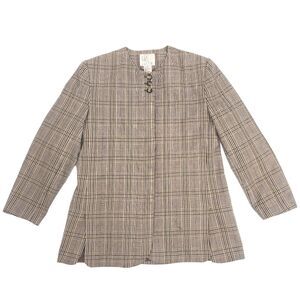 Vintage HBS Ltd Blazer Suit Jacket Women's 14 Brown Black Plaid Scalloped Hem